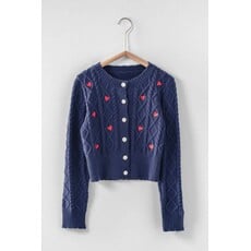 Trend Notes Trend Notes Embroidered Heart Cable Knit Cardigan