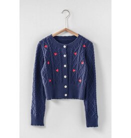 Trend Notes Embroidered Heart Cable Knit Cardigan