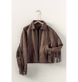 Trend Notes Fringe Detail Suede Zip Jacket