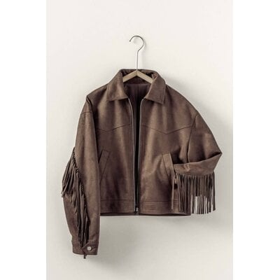 Trend Notes Fringe Detail Suede Zip Jacket