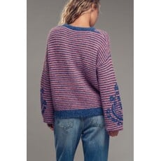 Trend Notes Trend Notes Striped Embroidered Sleeve Sweater