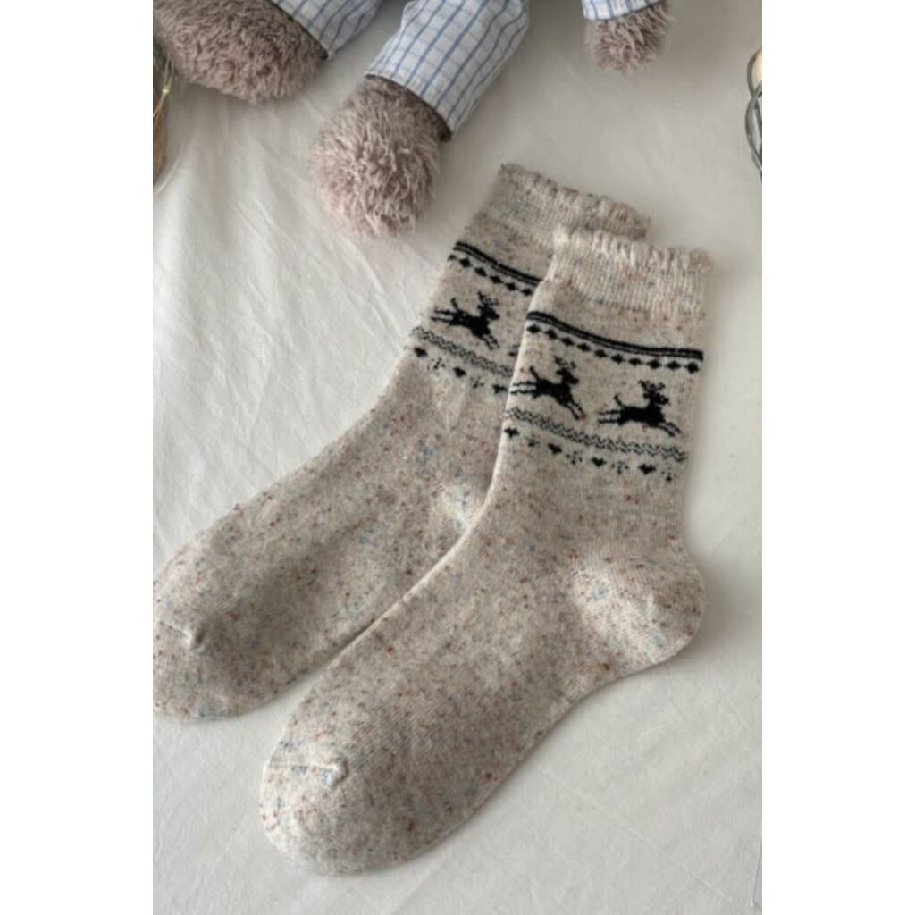 Swan Madchen Swan Madchen Fair Isle Reindeer Wool Lace Slouchy Socks