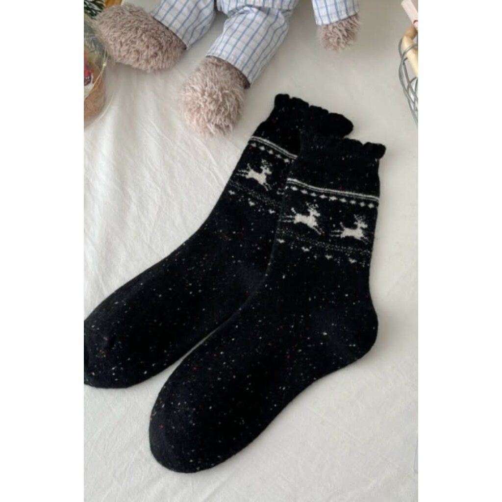 Swan Madchen Swan Madchen Fair Isle Reindeer Wool Lace Slouchy Socks