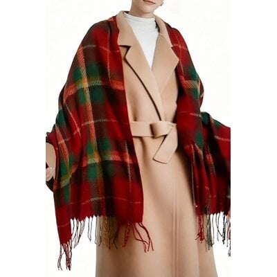 Swan Madchen Christmas Plaid Fringed Shawl Scarf