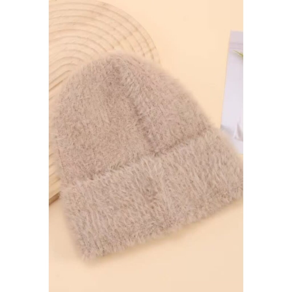 Swan Madchen Swan Madchen Faux Mink Knit Cuffed Beanie
