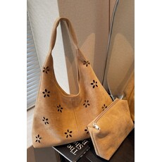 Swan Madchen Swan Madchen Suede Hollow Flower Petal Shoulder Tote