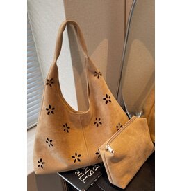 Swan Madchen Suede Hollow Flower Petal Shoulder Tote