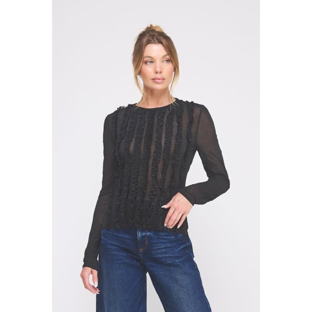 Allie Rose Allie Rose Crinkled Silky Sheer Long Sleeve