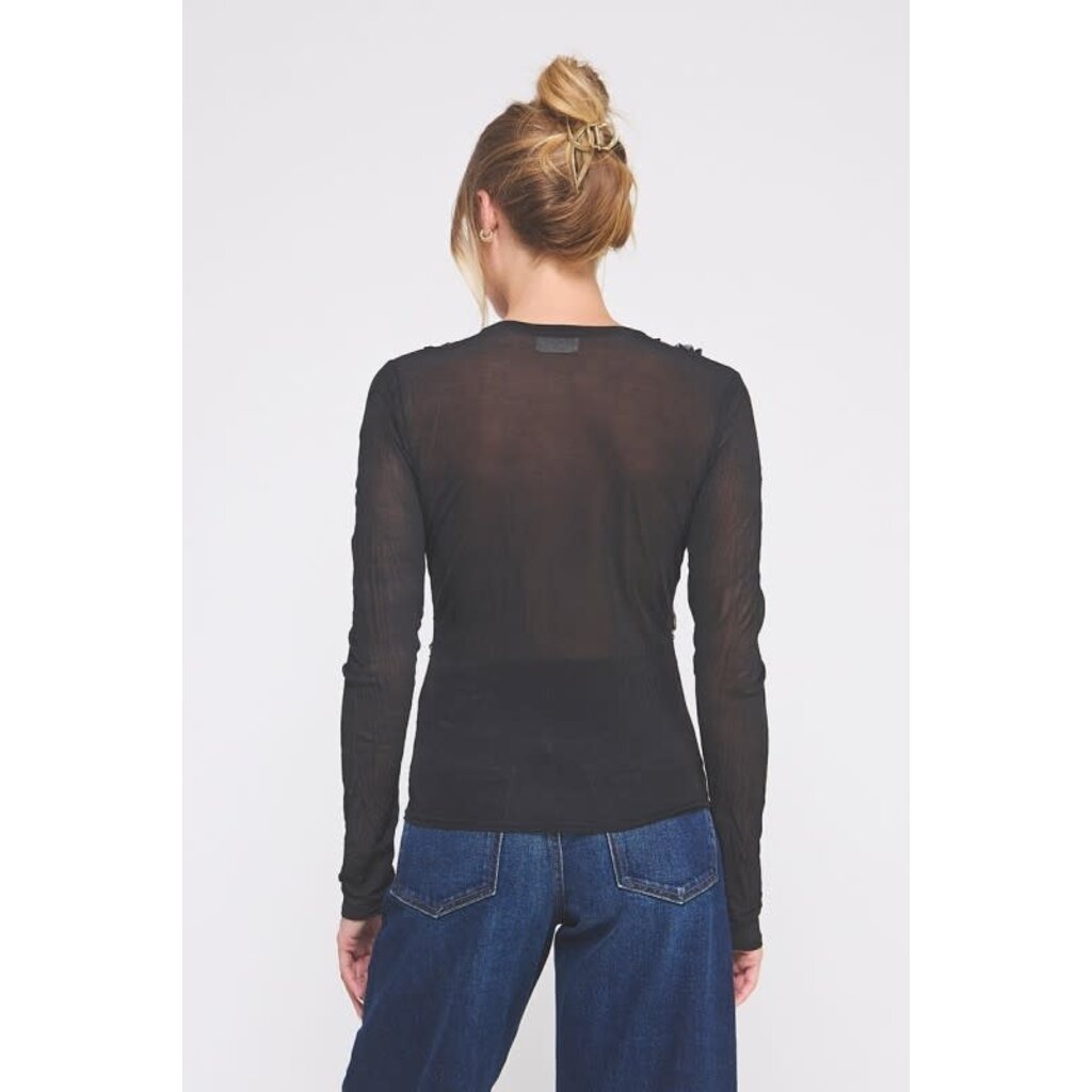 Allie Rose Allie Rose Crinkled Silky Sheer Long Sleeve