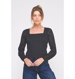 Allie Rose Knit Embroidered Lace Square Neck Top