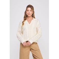 Allie Rose Allie Rose Classic Cable Knit Polo Sweater