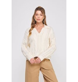 Allie Rose Classic Cable Knit Polo Sweater