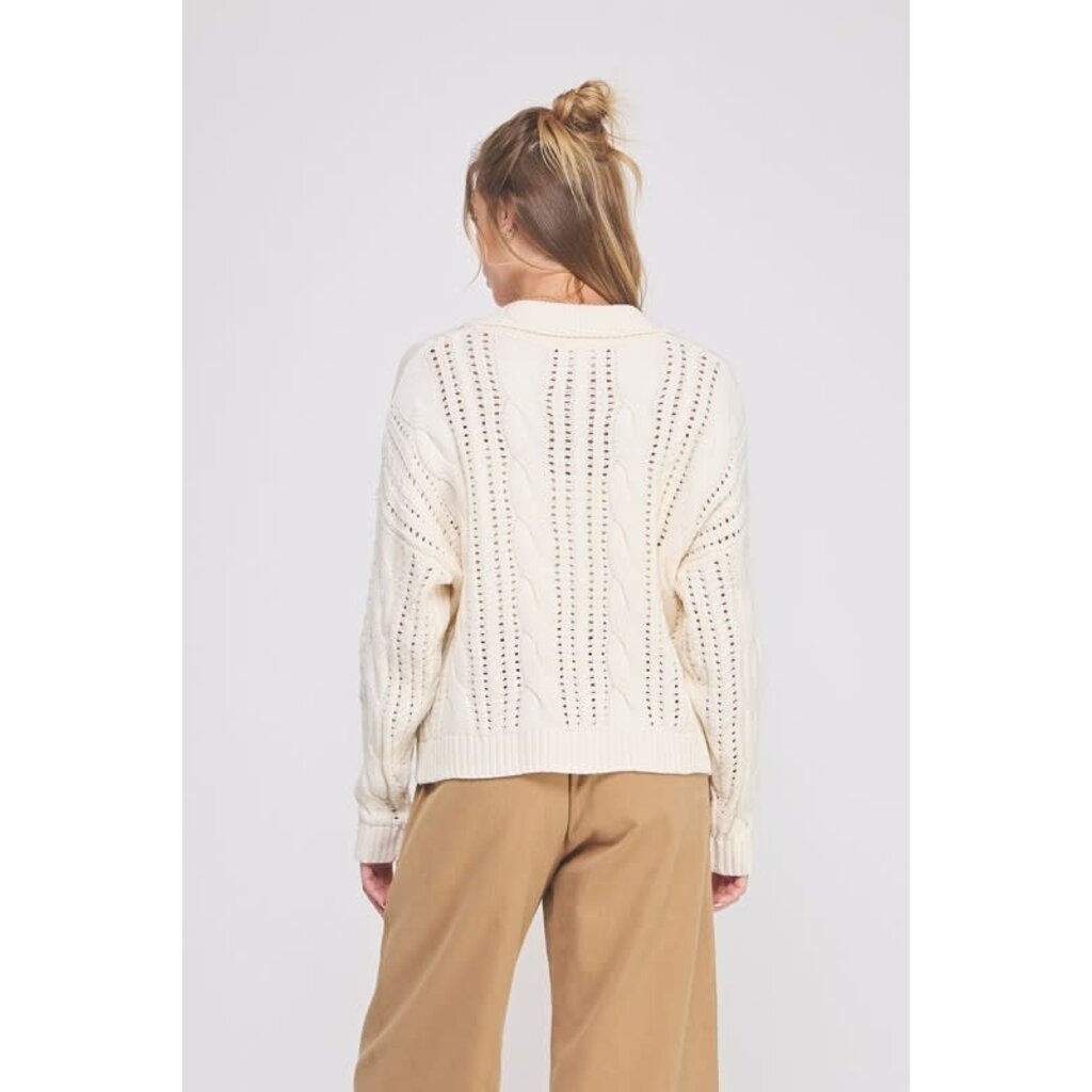 Allie Rose Allie Rose Classic Cable Knit Polo Sweater