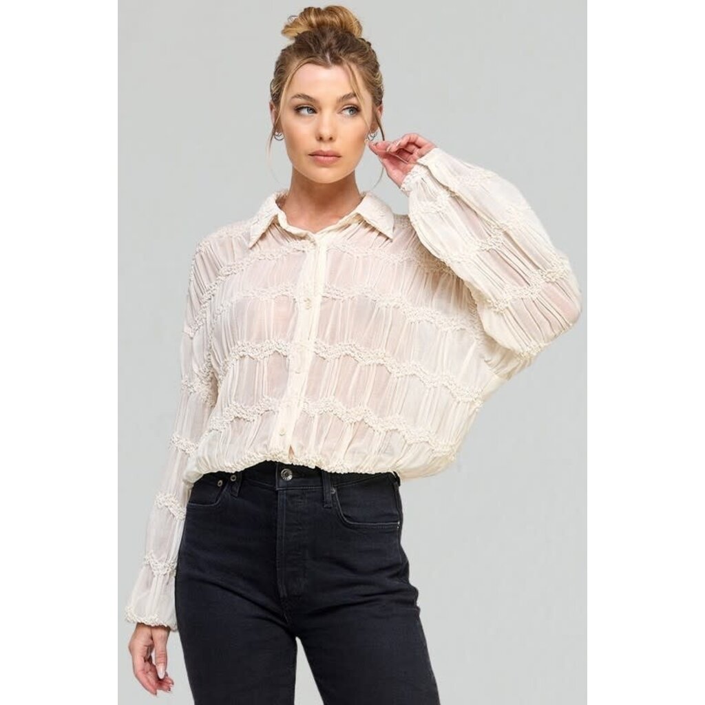 Allie Rose Allie Rose Romantic Sheer Button Front Blouse