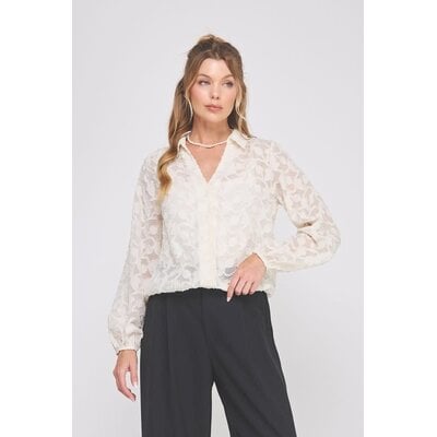 Allie Rose Jacquard Button Up Blouse