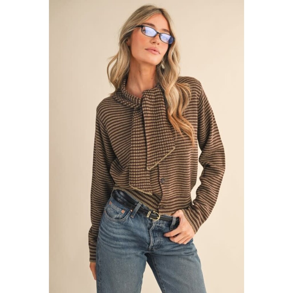 &Merci &Merci Striped Tying Neck Sweater