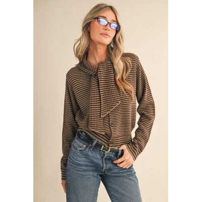 &Merci Striped Tying Neck Sweater