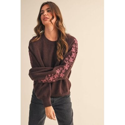 &Merci Pullover Sweater with Embroidered Sleeves