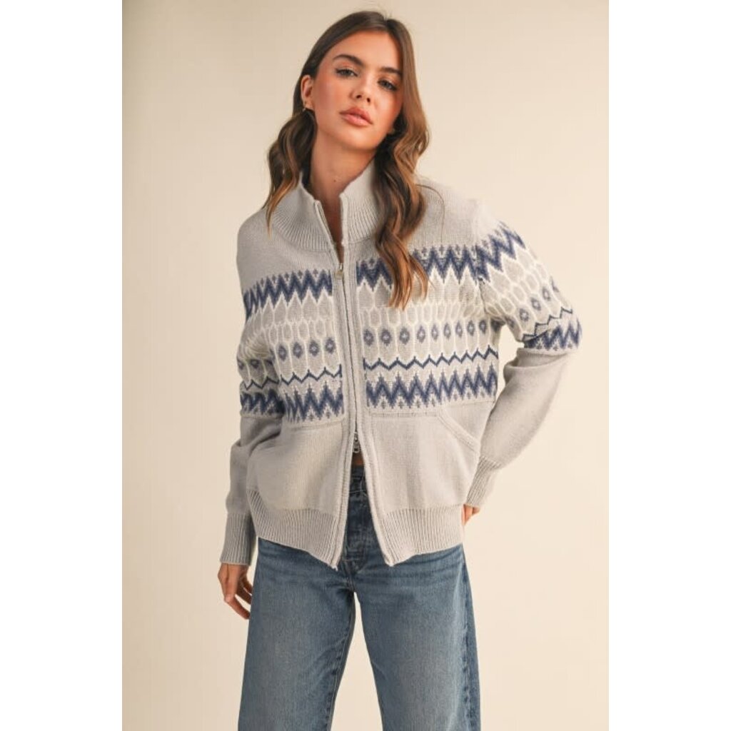 &Merci &Merci Fair Isle Zip Up Sweater