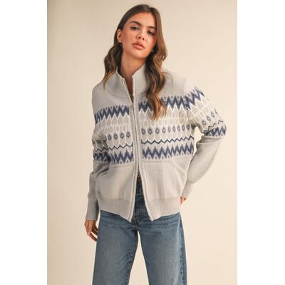 &Merci Fair Isle Zip Up Sweater