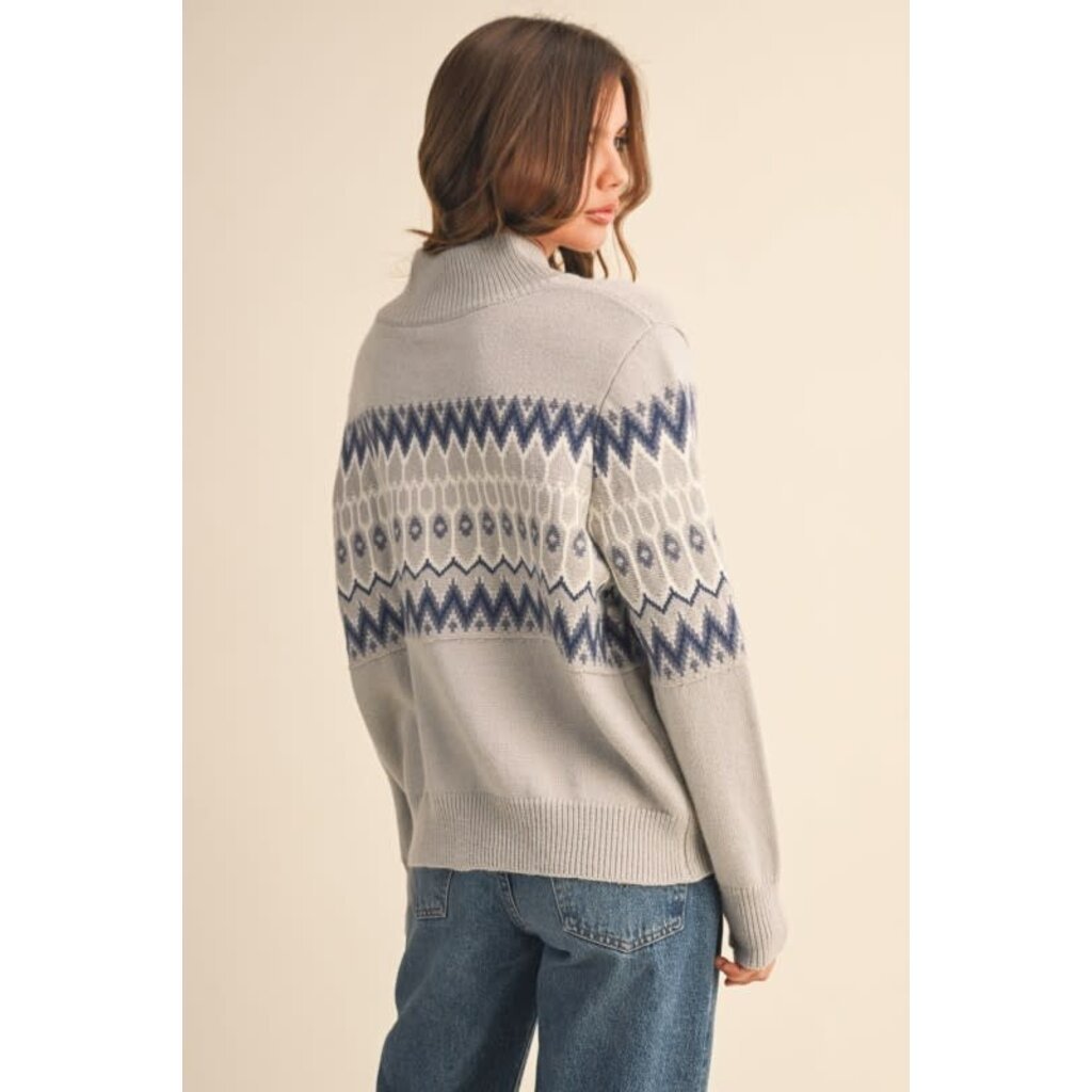 &Merci &Merci Fair Isle Zip Up Sweater