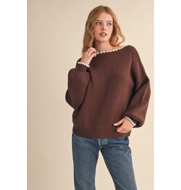 &Merci Boatneck Triangle Stitch Puff Sleeve Sweater
