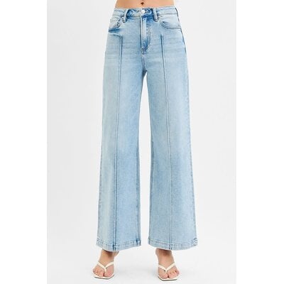 Risen High Rise Wide Leg Pintucked Detail Jean