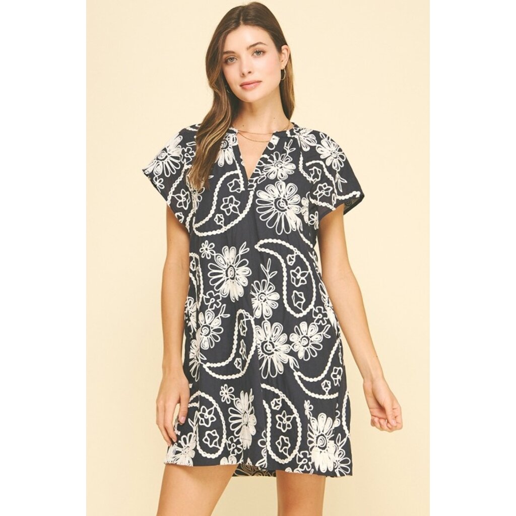 Pinch Pinch Floral Print Embroidered Mini Dress