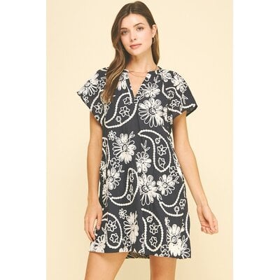 Pinch Floral Print Embroidered Mini Dress