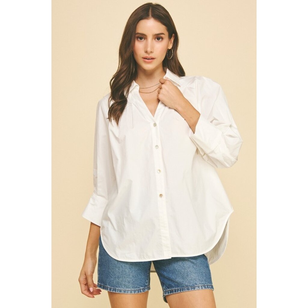 Pinch Pinch V Neck Collar Wide Cuff Shirt