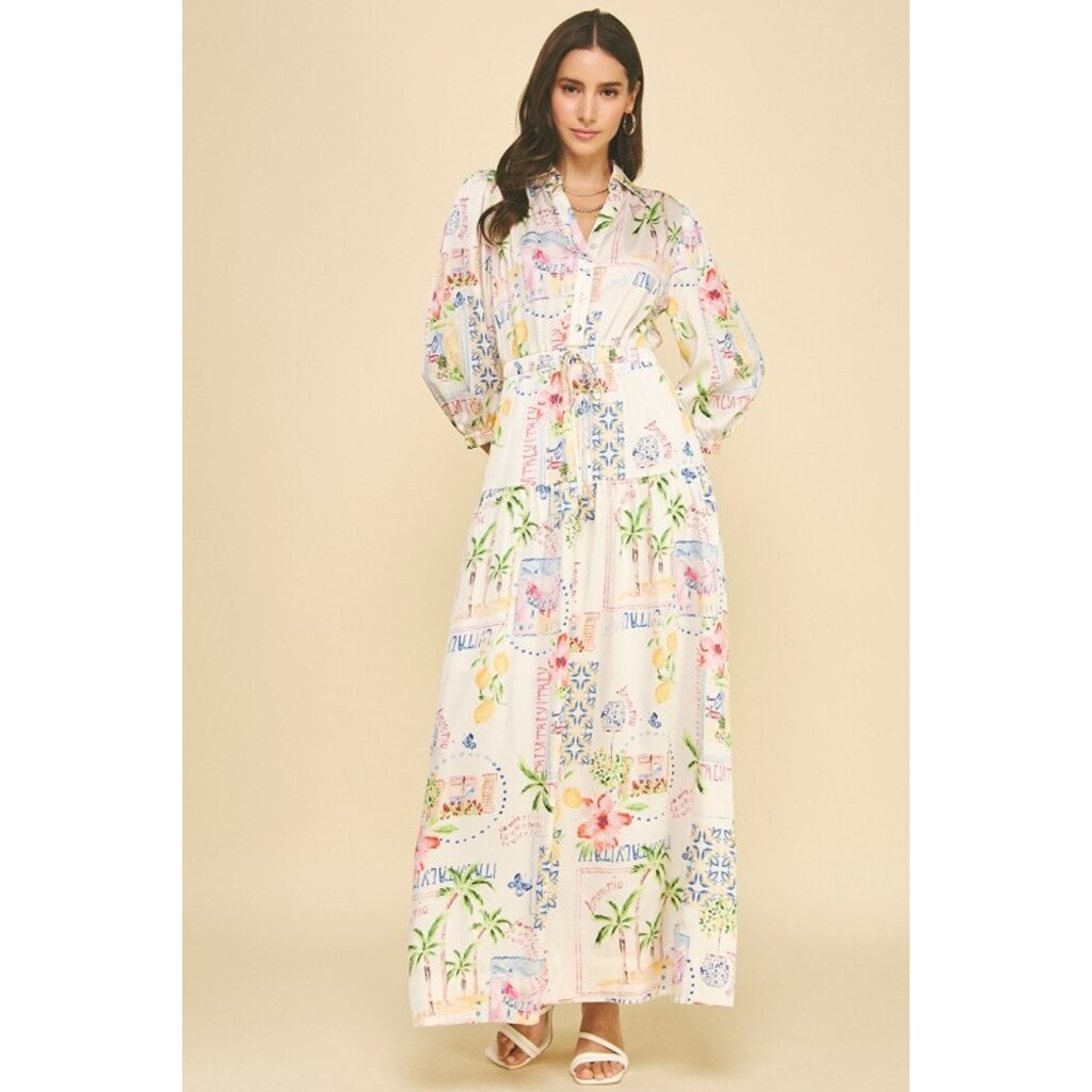Pinch Pinch Print Button Down Maxi Dress
