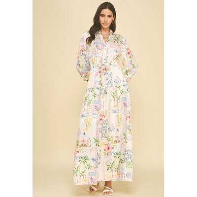 Pinch Print Button Down Maxi Dress