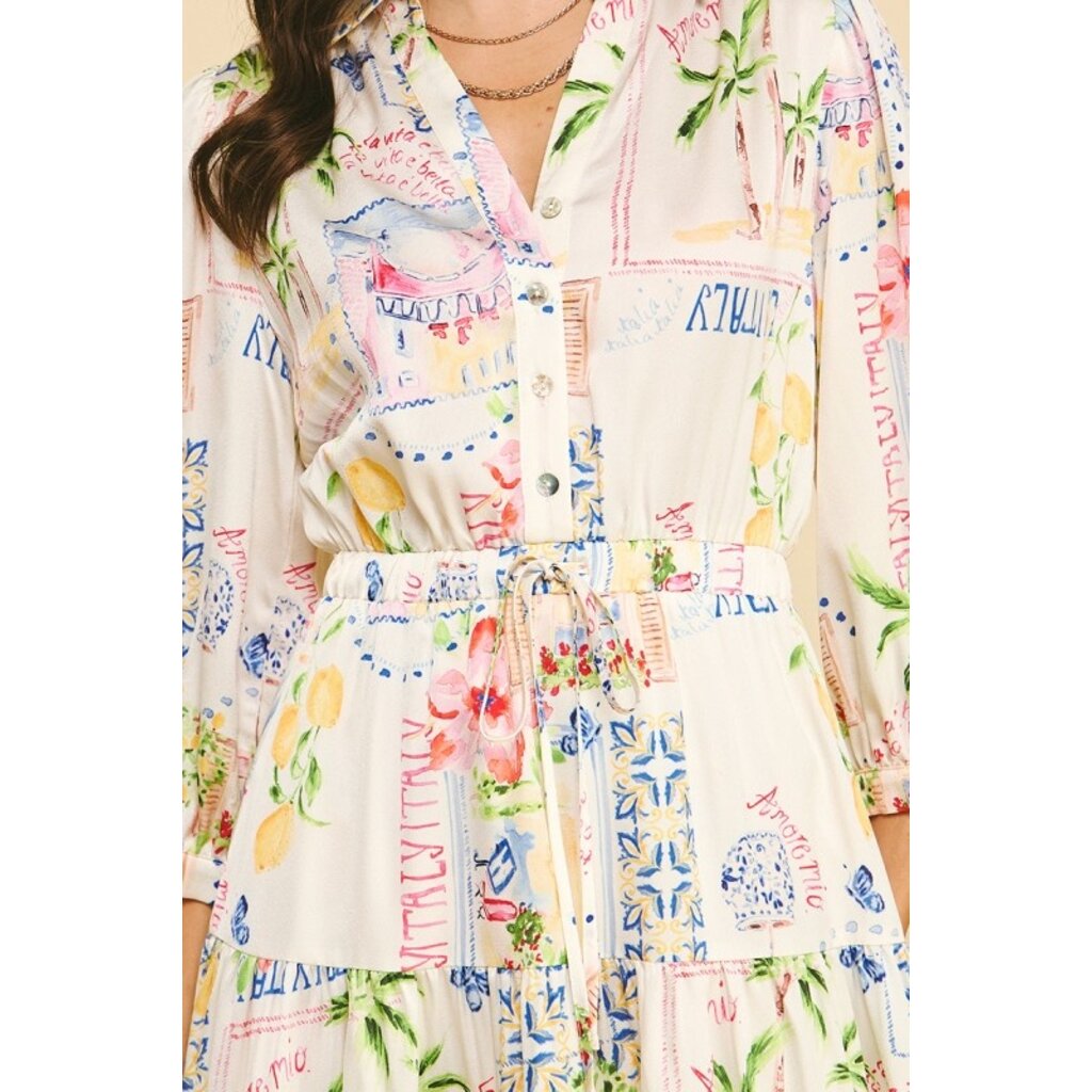 Pinch Pinch Print Button Down Maxi Dress