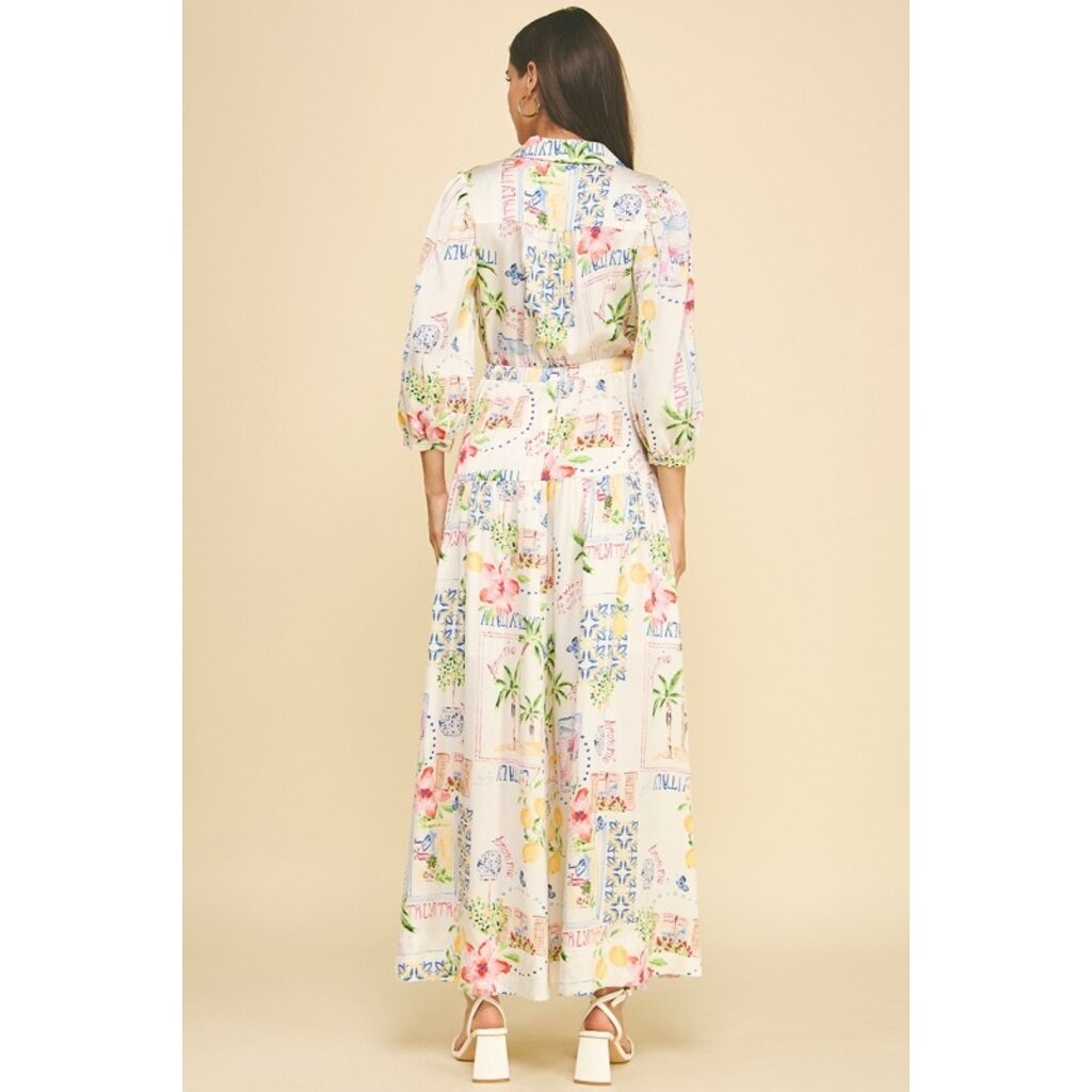 Pinch Pinch Print Button Down Maxi Dress