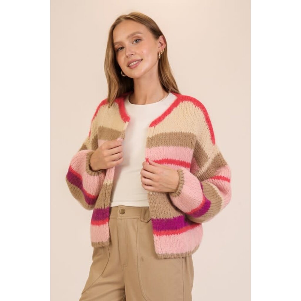 Lumiere Lumiere Striped Cozy Knit Cardigan