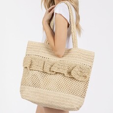 Joberry Joberry Ruffle Detail Crochet Straw Bag