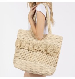 Joberry Ruffle Detail Crochet Straw Bag