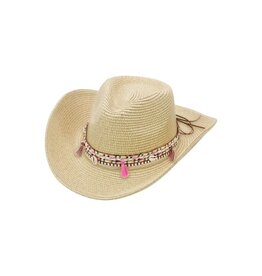 Cap Zone Pink Tassel Straw Cowgirl Hat