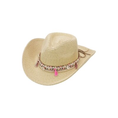 Pink Tassel Straw Cowgirl Hat