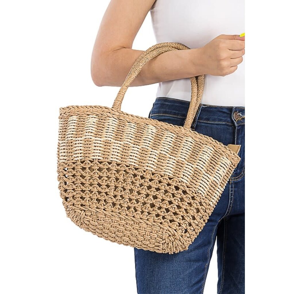 Cap Zone Cap Zone Fishnet Woven Straw Basket Tote Bag