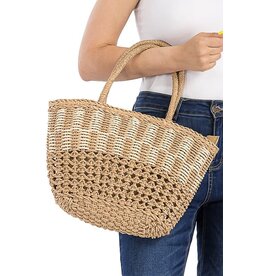 Fishnet Woven Straw Basket Tote Bag