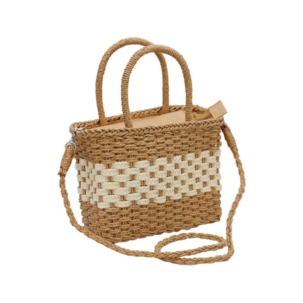 Cap Zone Cap Zone Two Tone Square Rattan Crossbody Beach Bag