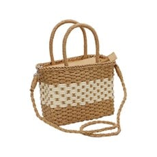 Cap Zone Cap Zone Two Tone Square Rattan Crossbody Beach Bag