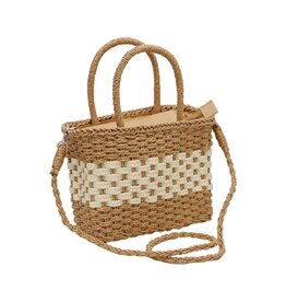 Cap Zone Two Tone Square Rattan Crossbody Beach Bag