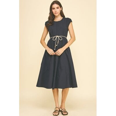 Pinch Midi Dress with Rope Belt