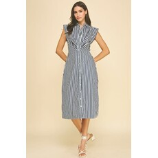 Pinch Pinch Striped Button Down Midi Dress 7028D