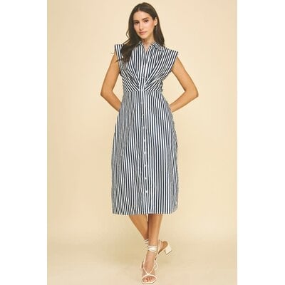 Pinch Striped Button Down Midi Dress