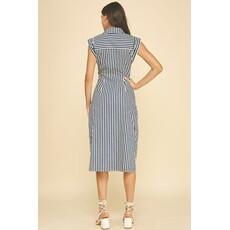 Pinch Pinch Striped Button Down Midi Dress 7028D