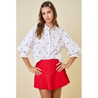 Day + Moon Valentine's Heart Embroidered Button Down Shirt