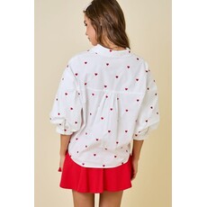 Day + Moon Day + Moon Valentine's Heart Embroidered Button Down Shirt